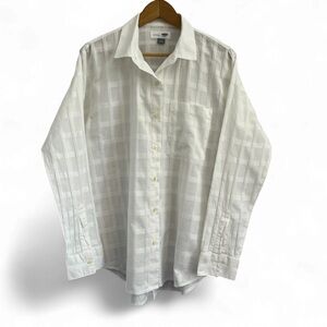 Old Navy White Plaid Linen Boyfriend Button Down Shirt